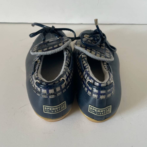 Sperry Navy Blue and Gray Plaid Low Top Fleece Lined Duck Shoes • Size 6 🗣 - Picture 4 of 6